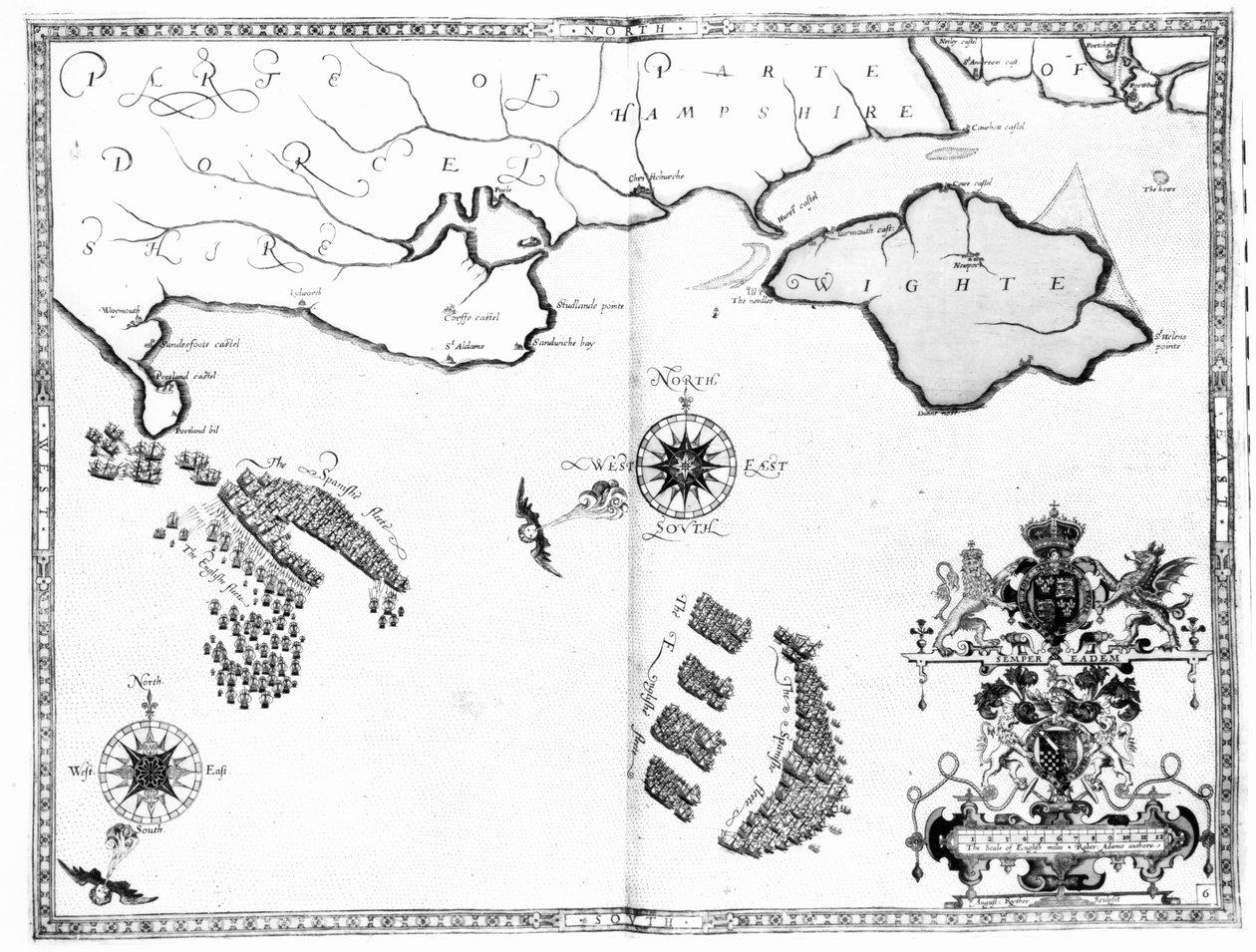 Mapa No.6 que muestra la ruta de la flota de la Armada, grabado por Augustine Ryther, 1588 de Robert Adams