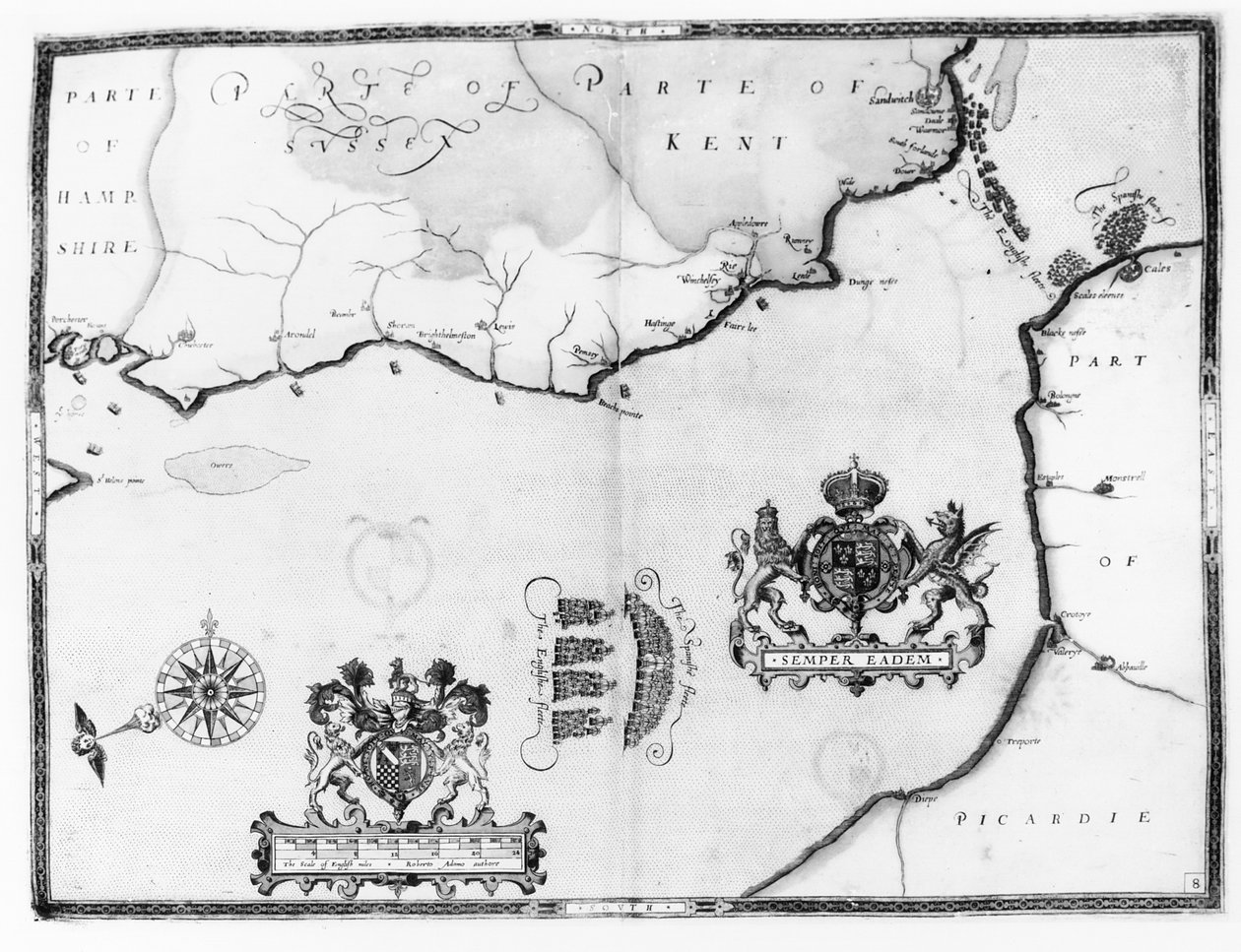 Mapa No.8 que muestra la ruta de la flota de la Armada, grabado por Augustine Ryther, 1588 de Robert Adams
