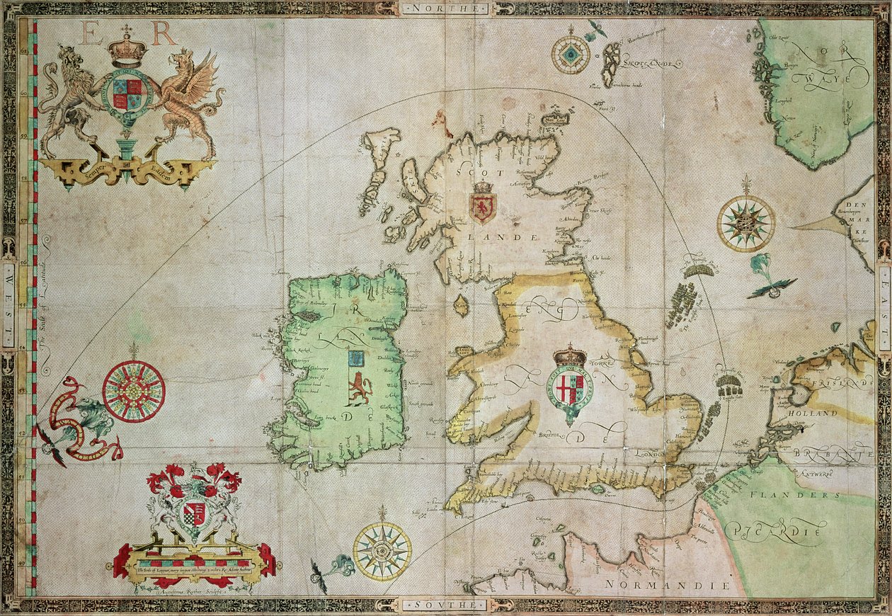 Mapa que muestra la ruta de la flota de la Armada, grabado por Augustine Ryther, 1588 de Robert Adams