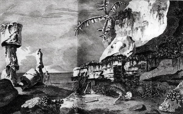 Monumentos en la Isla de Pascua, de Viajes del Capitán Cook, 1774 de Robert Benard