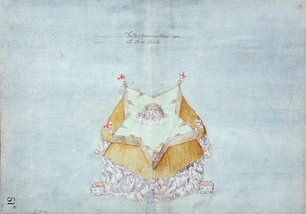 El Fuerte Devereux colocado sobre la isla Ferne, c.1597-1601 de Robert Devereux