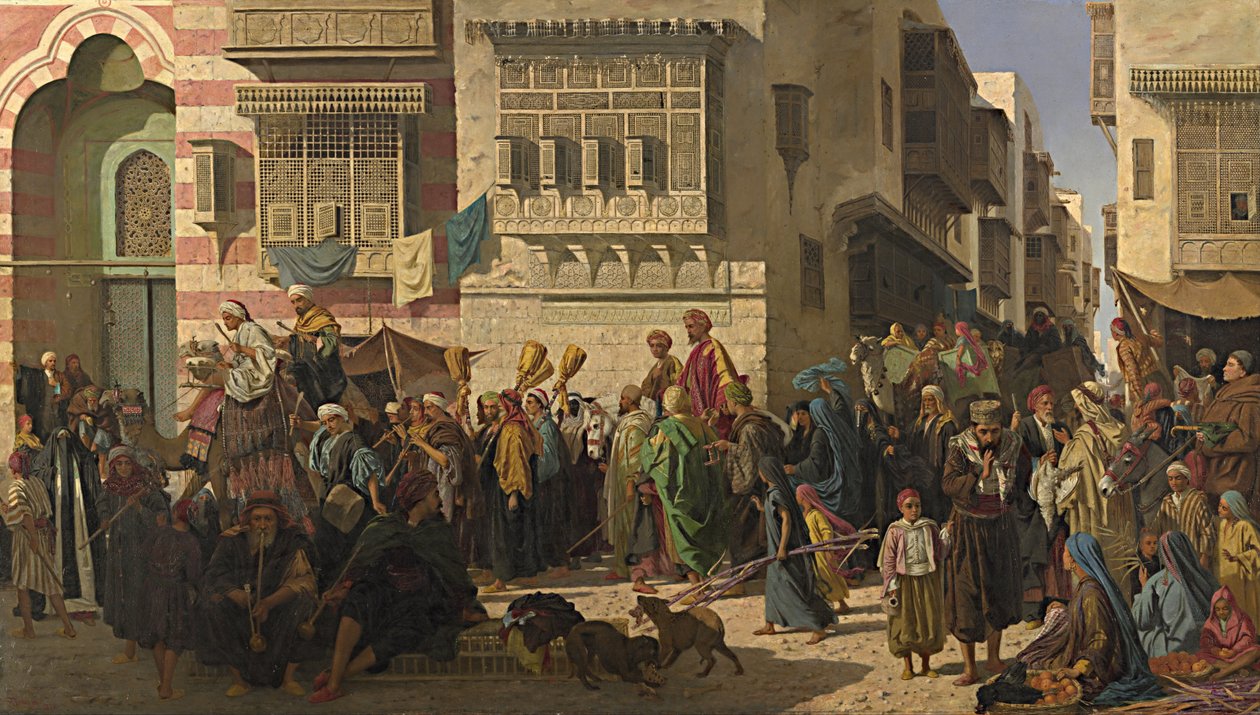 Un jeque y su hijo entrando en El Cairo a su regreso de una peregrinación a La Meca de Robert Dowling