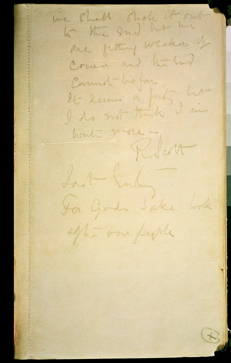 La última página de su diario, Antártida, 29 de marzo de 1912 de Robert Falcon Scott