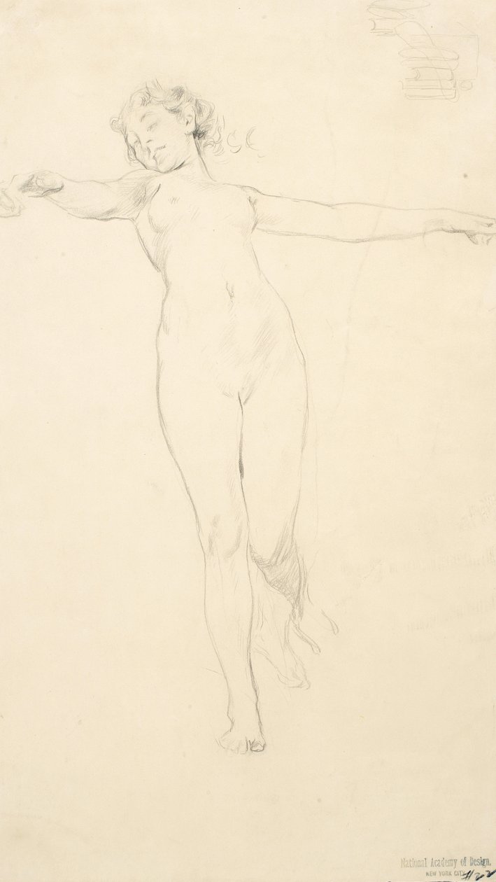 Boceto de desnudo femenino de pie, posiblemente para el mural Moods to Music, 1893-95 de Robert Frederick Blum
