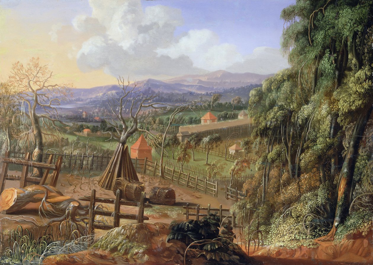 Paisaje otoñal en Inglaterra con una tormenta inminente, c.1735 de Robert Griffier