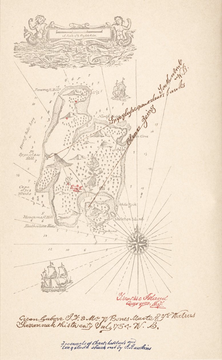 Mapa de la Isla del Tesoro, de La Isla del Tesoro por Robert Louis Stevenson, pub. 1883 de Robert Louis Stevenson