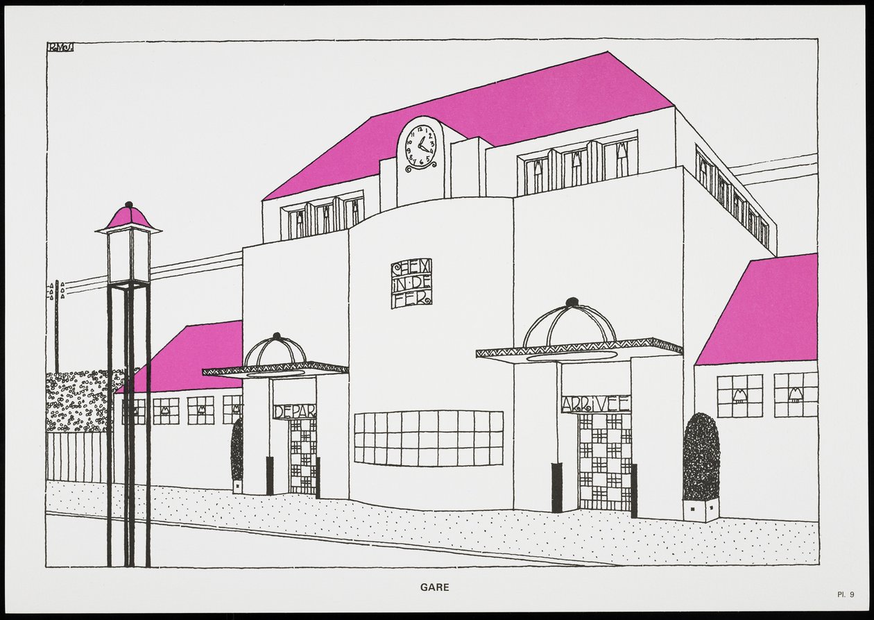 Gare, de Une Cite Moderne, Dessins de Rob Mallet-Stevens Architecte, 1987 (publicado) de Robert Mallet Stevens