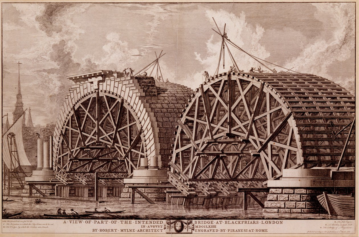 Vista de Parte del Puente Planeado en Blackfriars Londres, grabado por Piranesi, 1764 de Robert Milne