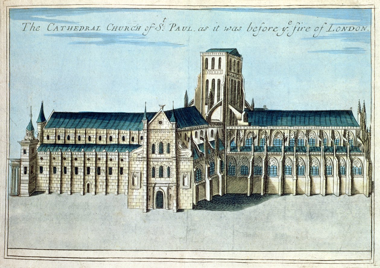 La Catedral de San Pablo antes de ser destruida por el Gran Incendio de Londres de 
