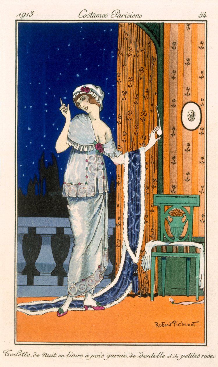 Camisón de césped moteado con encaje y mini-rosas, 1914 de Robert Pichenot