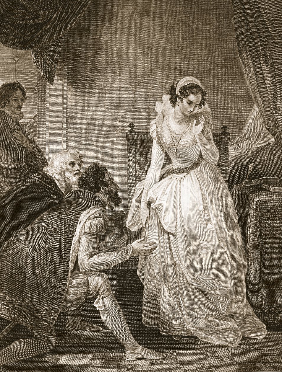 Lady Jane Grey rechazando la corona, grabado por W. Bromley, ilustración de 