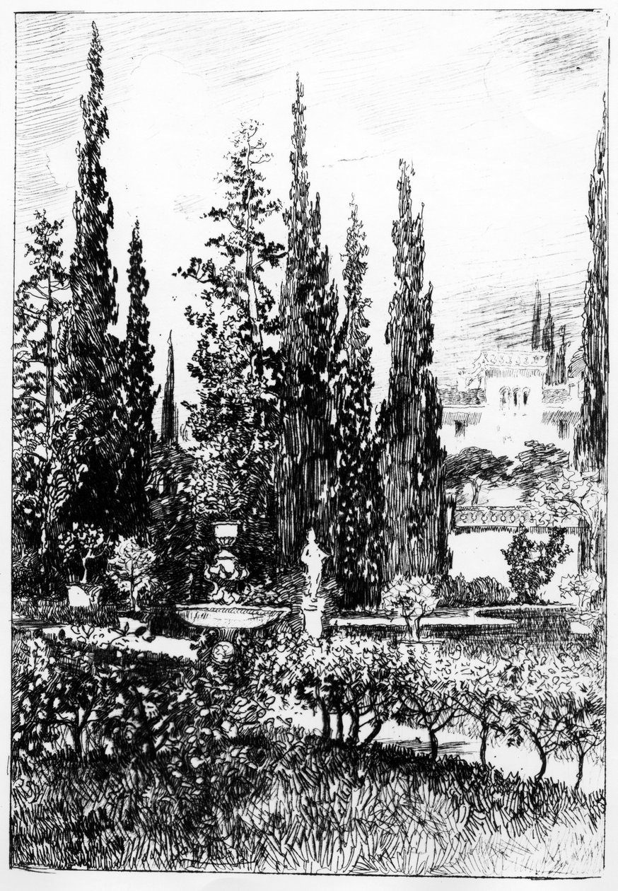 El jardín paisajístico, ilustración de la historia de Edgar Allan Poe de Robert Swain Gifford