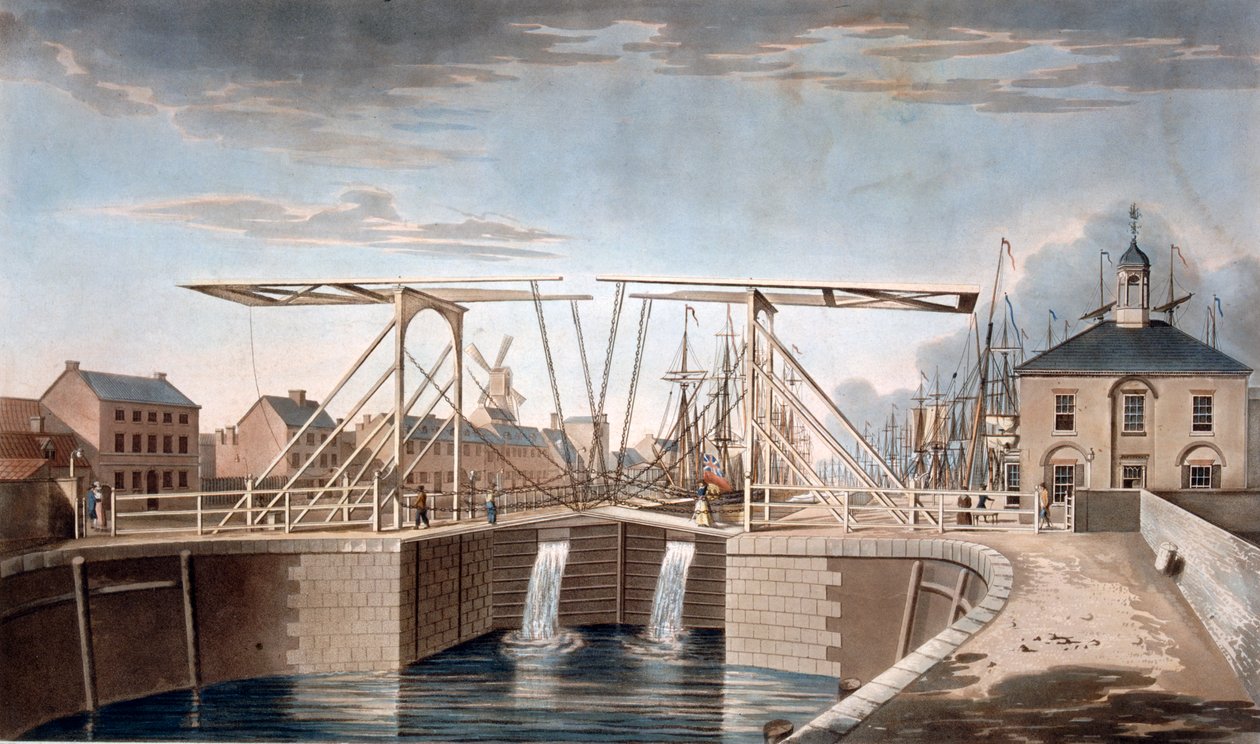 Puente basculante y nuevos muelles en Kingston-upon-Hull, Yorkshire, 1786 de Robert Thew
