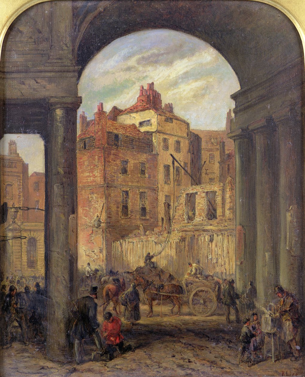 Foregate, Strand, entrada a Boswell Court - demolido para el sitio de los Nuevos Tribunales de Justicia, 1868 de Robert Thomas Landells