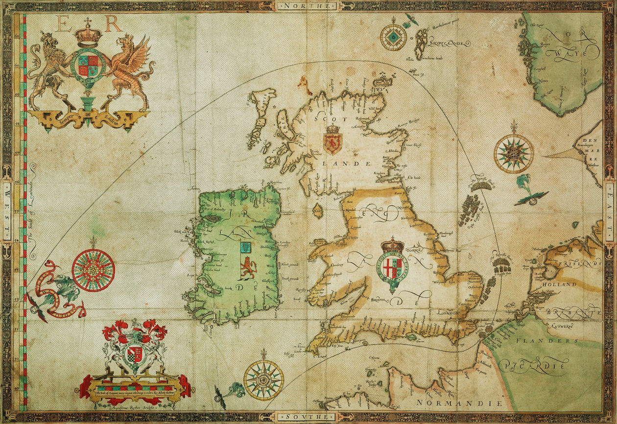 La ruta de la Armada Española a través del Canal de la Mancha, el Mar del Norte, el norte de Escocia y el Océano Atlántico para regresar a España. de Robert (after) Adams