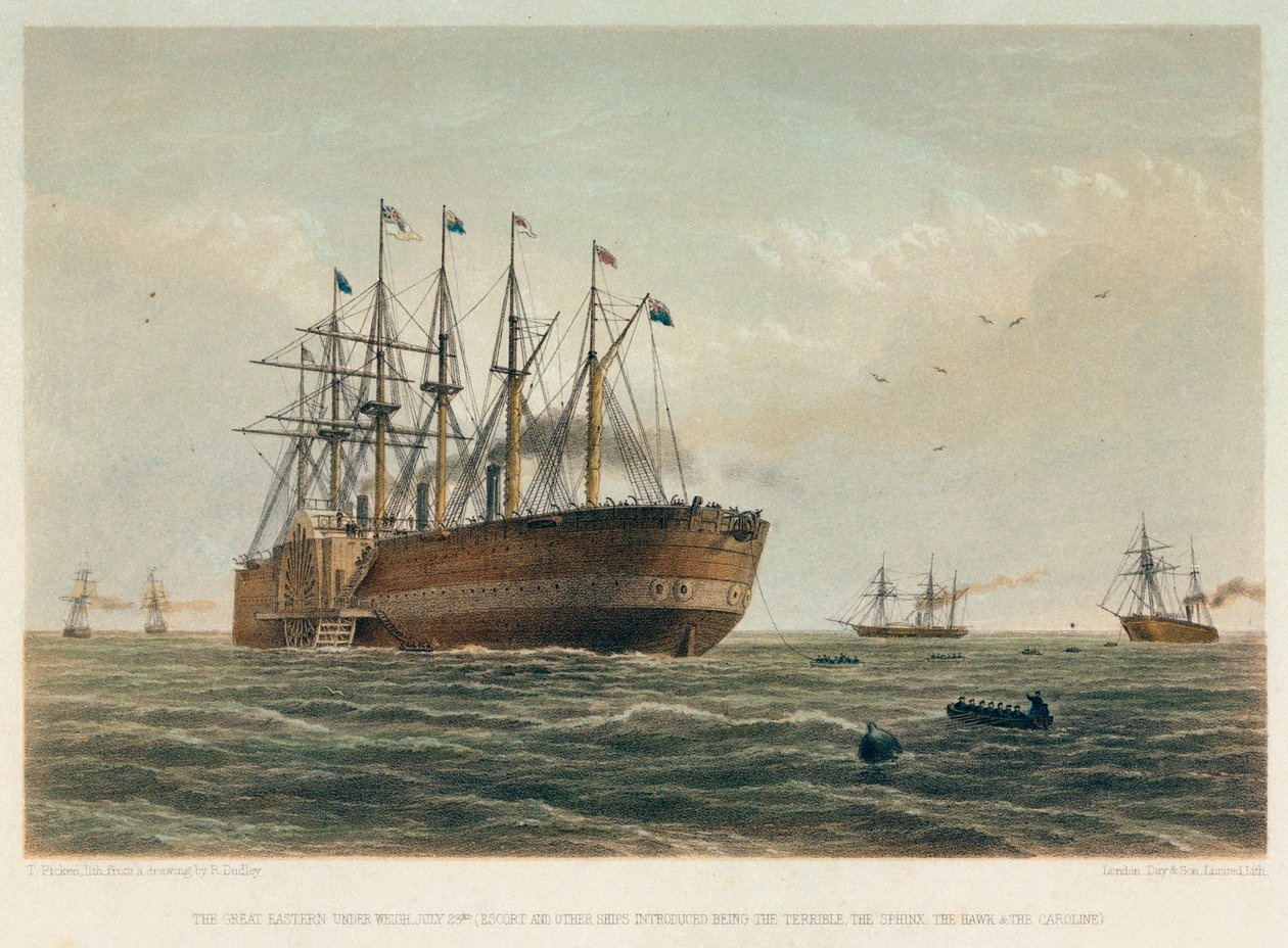 El "Great Eastern" en marcha, c.1860 (litografía coloreada) de Robert (after) Dudley