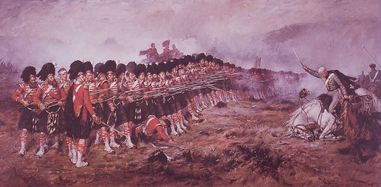 La delgada línea roja, los 93º Highlanders se mantienen firmes ante una carga rusa en la batalla de Balaclava en 1854 de Robert (after) Gibb