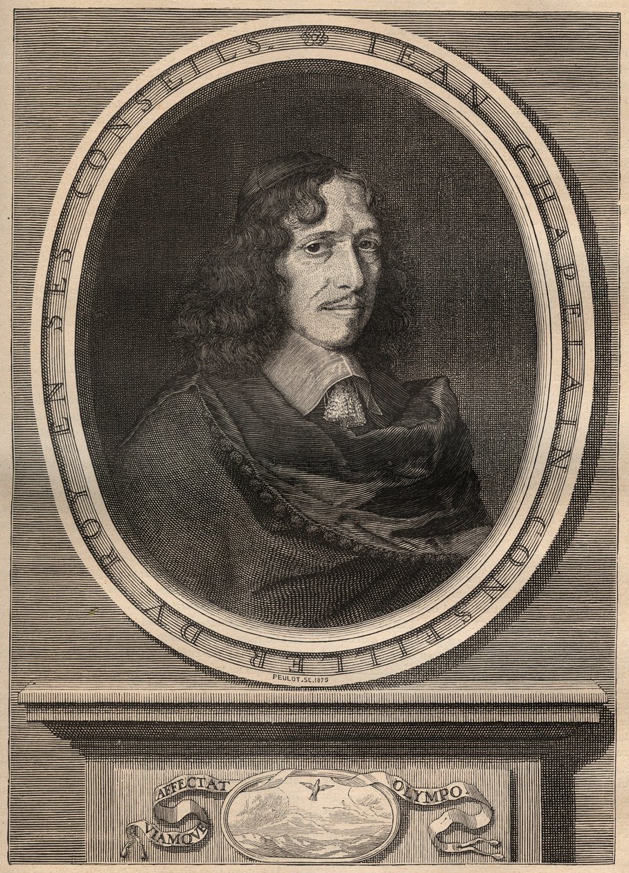 Retrato de Jean Chapelain (1595-1674), poeta francés - Grabado - Jean Chapelain (1595-1674) poeta y crítico literario francés - Grabado por Nanteuil y grabado por Peulot de Robert (after) Nanteuil