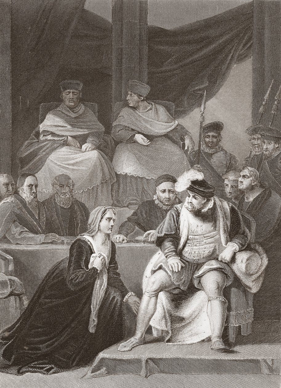 Juicio del Matrimonio de Enrique VIII, grabado por A.H. Payne de Robert (after) Smirke