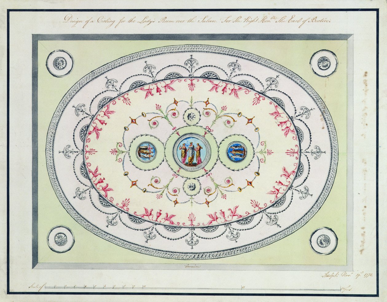 Diseño para el techo en la Sala de Damas, Headfort House, 1772 de Robert Adam