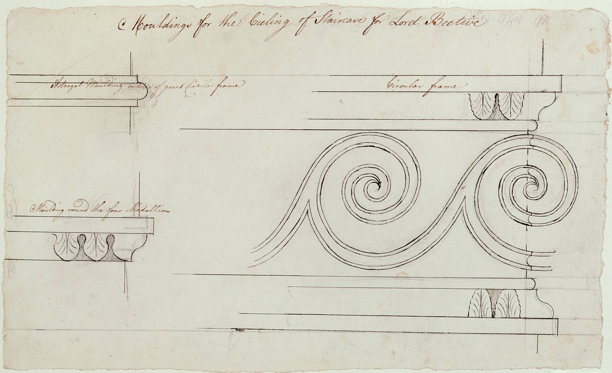 Diseño para las molduras en la escalera, Headfort House, 1772 de Robert Adam