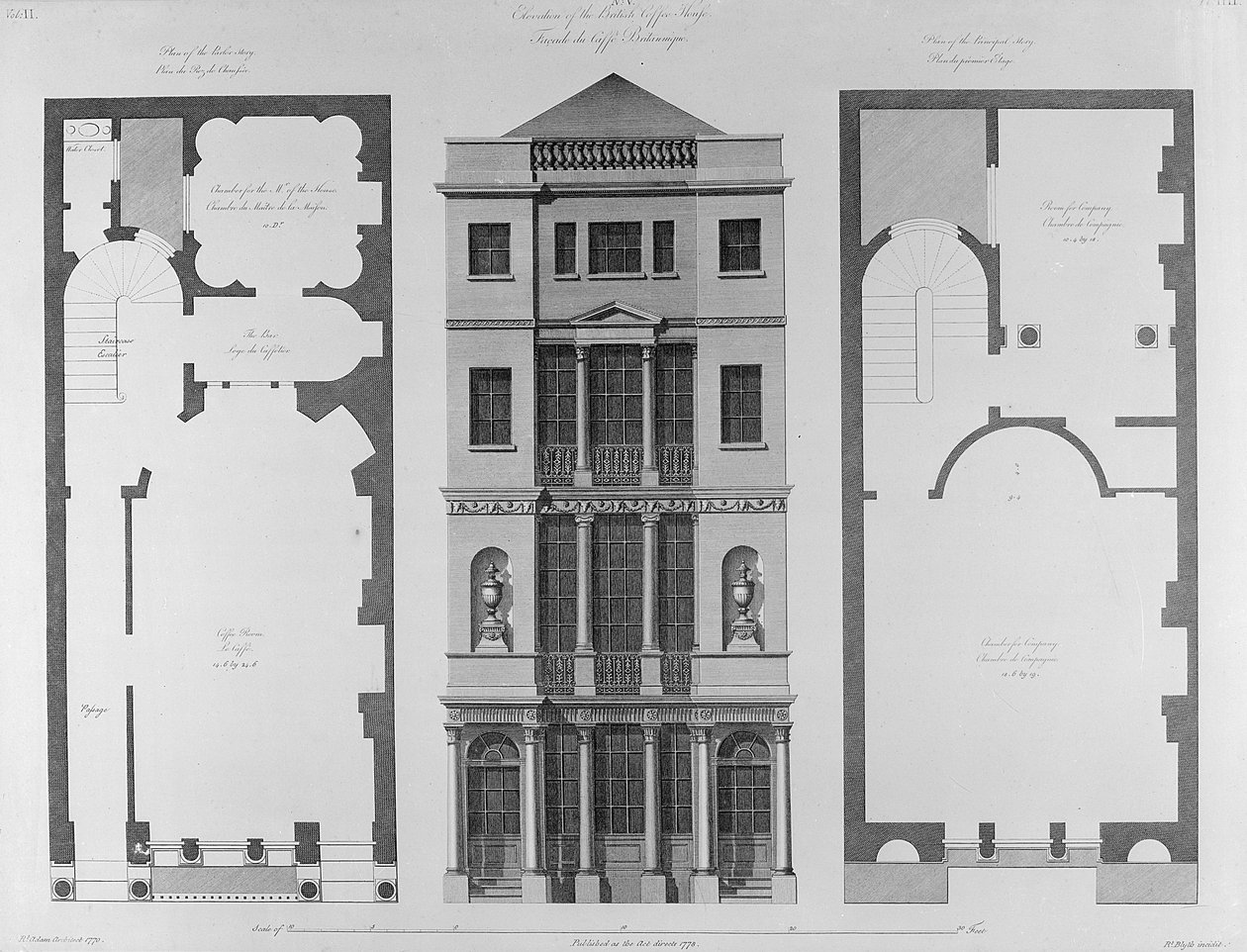 Elevación de la Casa de Café Británica, grabado por Robert Blyth, 1778 de Robert Adam