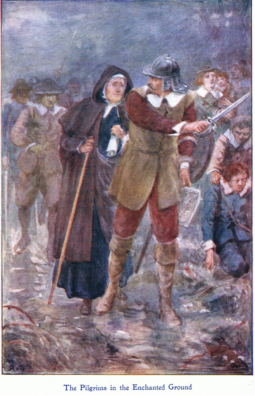 Los peregrinos en la tierra encantada, de El progreso del peregrino, publicado por John F. Shaw & Co., hacia 1900 (litografía en color) de Robert Ambrose Dudley