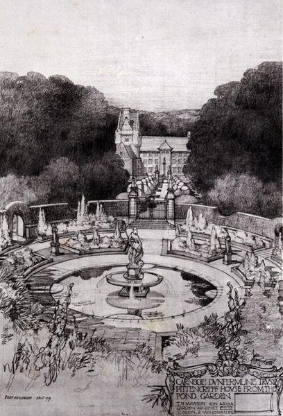 Pittencrieff House desde el jardín del estanque, de "Studies in Town Planning" de Thomas Mawson. de Robert Atkinson