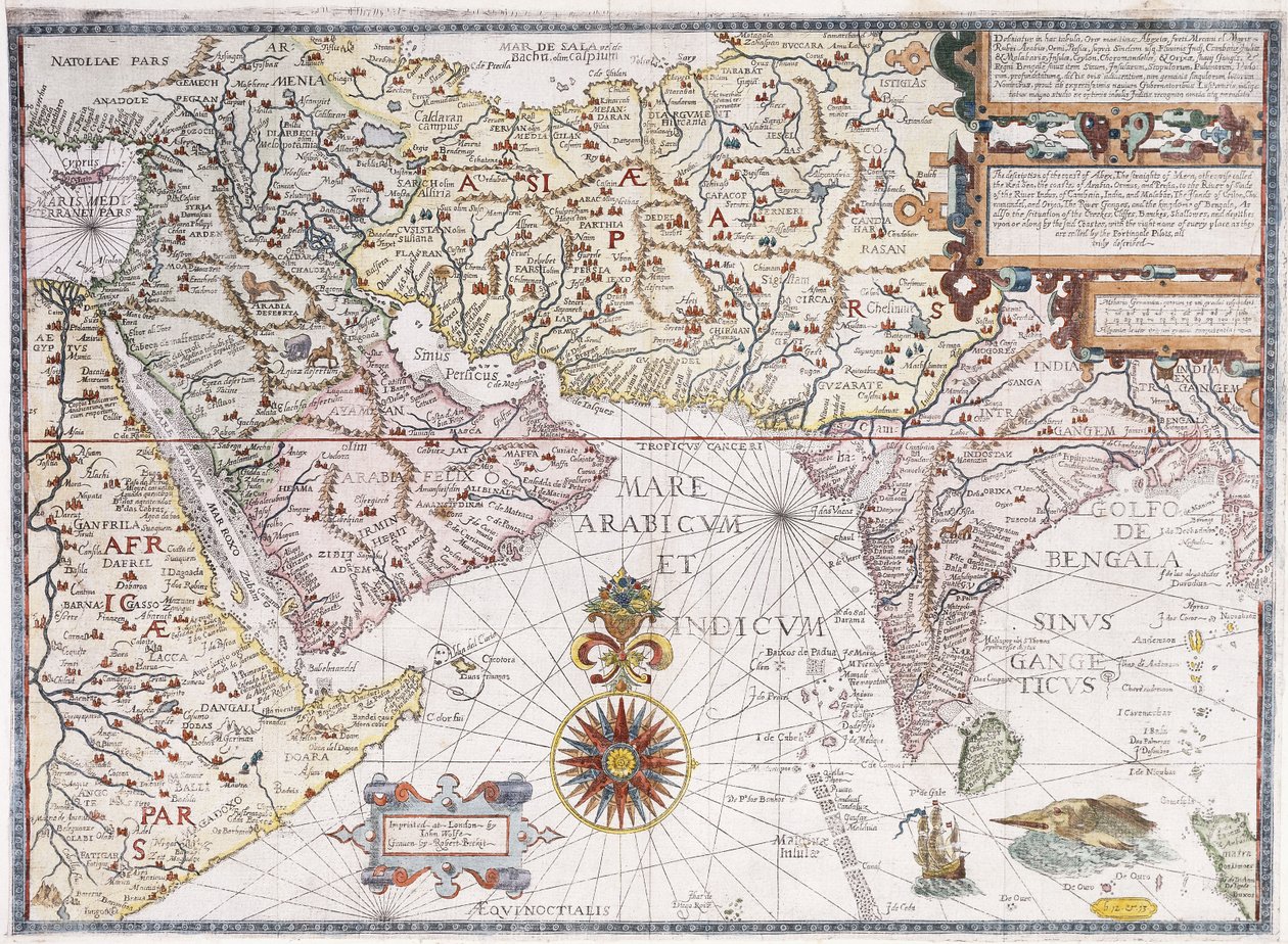Un mapa de África Oriental, Arabia e India, 1598 de Robert Beckit
