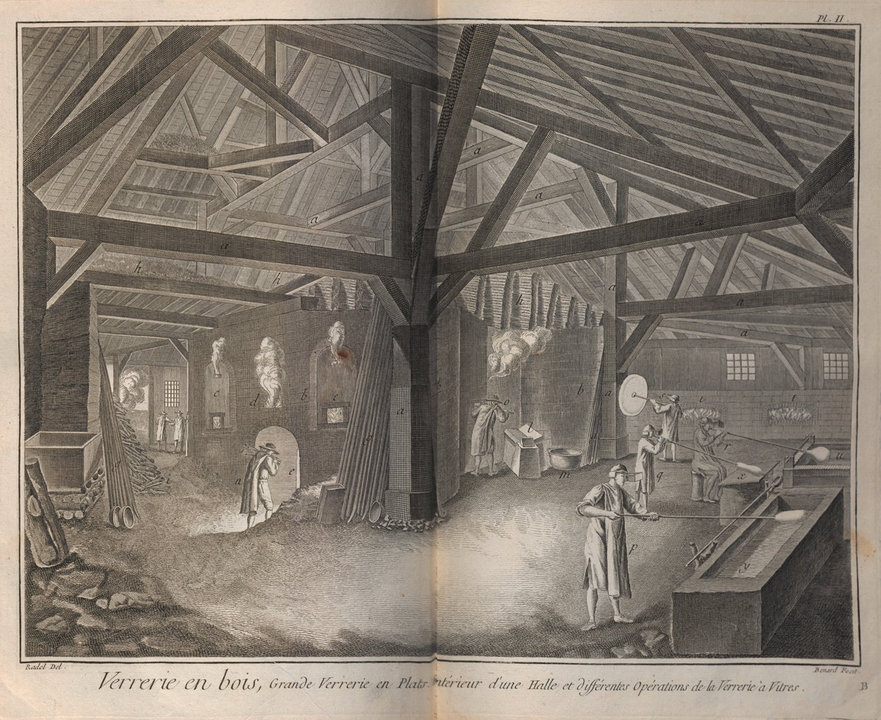 Fabricación de vidrio. De la Encyclopédie de Denis Diderot y Jean Le Rond d