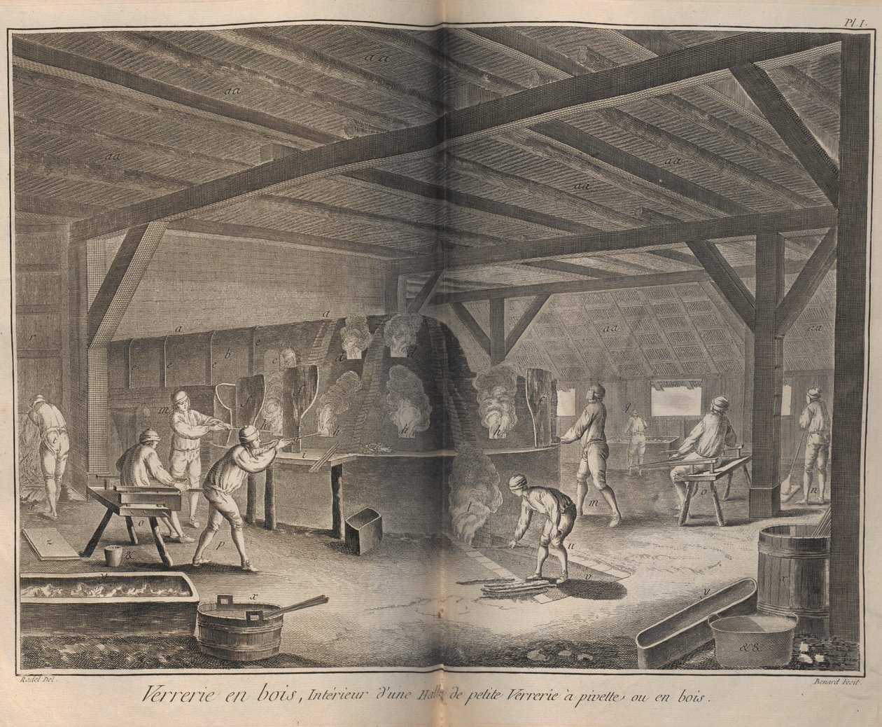 Fabricación de Vidrio. De la Encyclopédie de Denis Diderot y Jean Le Rond d