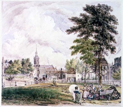 Islington Green: Vista hacia la Iglesia (impresión) de Robert Blemell Schnebbelie