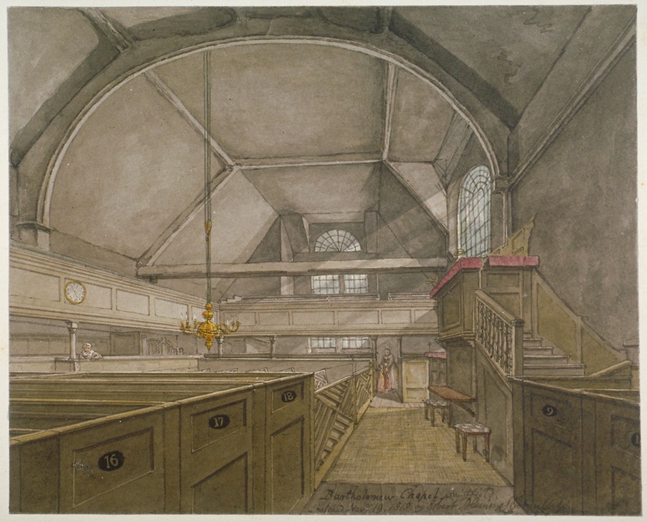 Interior de la capilla en la iglesia de San Bartolomé el Grande, Smithfield, Ciudad de Londres de Robert Blemmell Schnebbelie