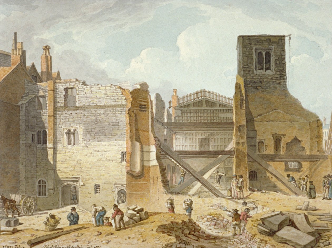 Vista de la demolición del Palacio Savoy, Westminster, Londres de Robert Blemmell Schnebbelie