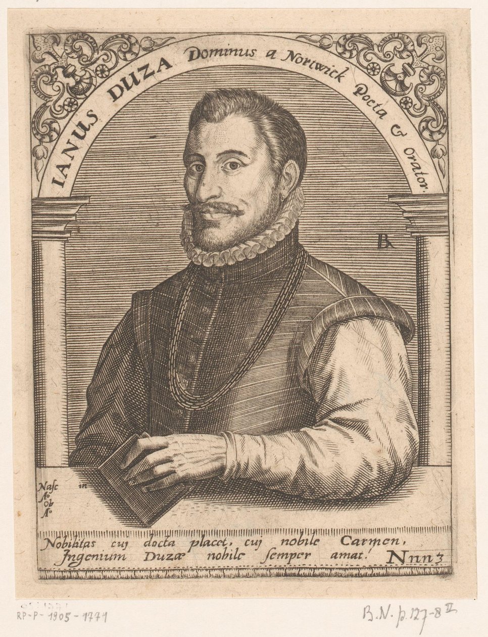 Retrato de Jano Dousa Janus Duza Dominus a Nortwick Poeta & Orator. (título en el objeto) Serie de retratos de eruditos de los siglos XV y XVI (título de la serie) de Robert Boissard