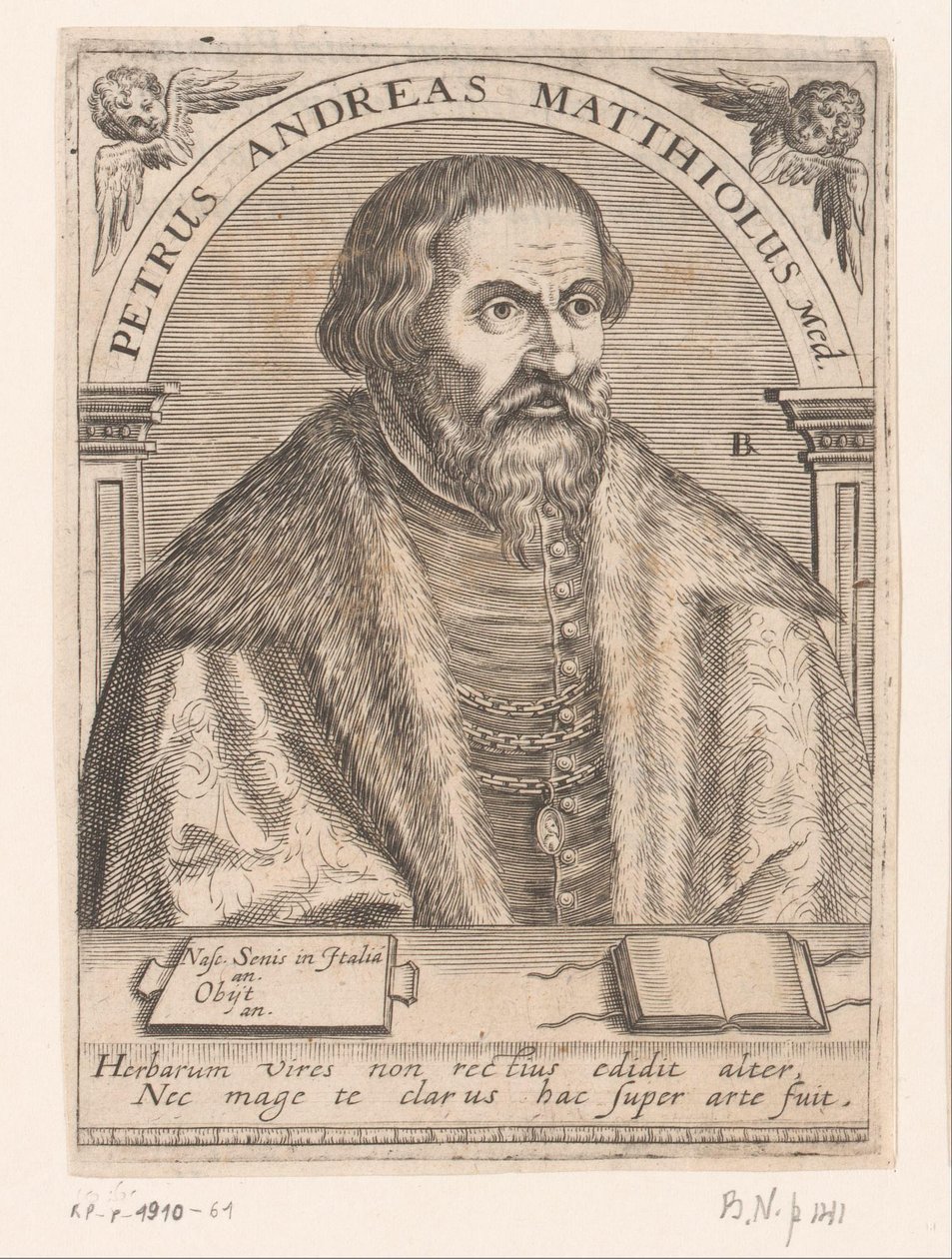Retrato de Pietro Andrea Mattioli Peter Andrew Matthews Med. (título en el objeto) Serie de retratos de eruditos de los siglos XV y XVI (título de la serie) de Robert Boissard