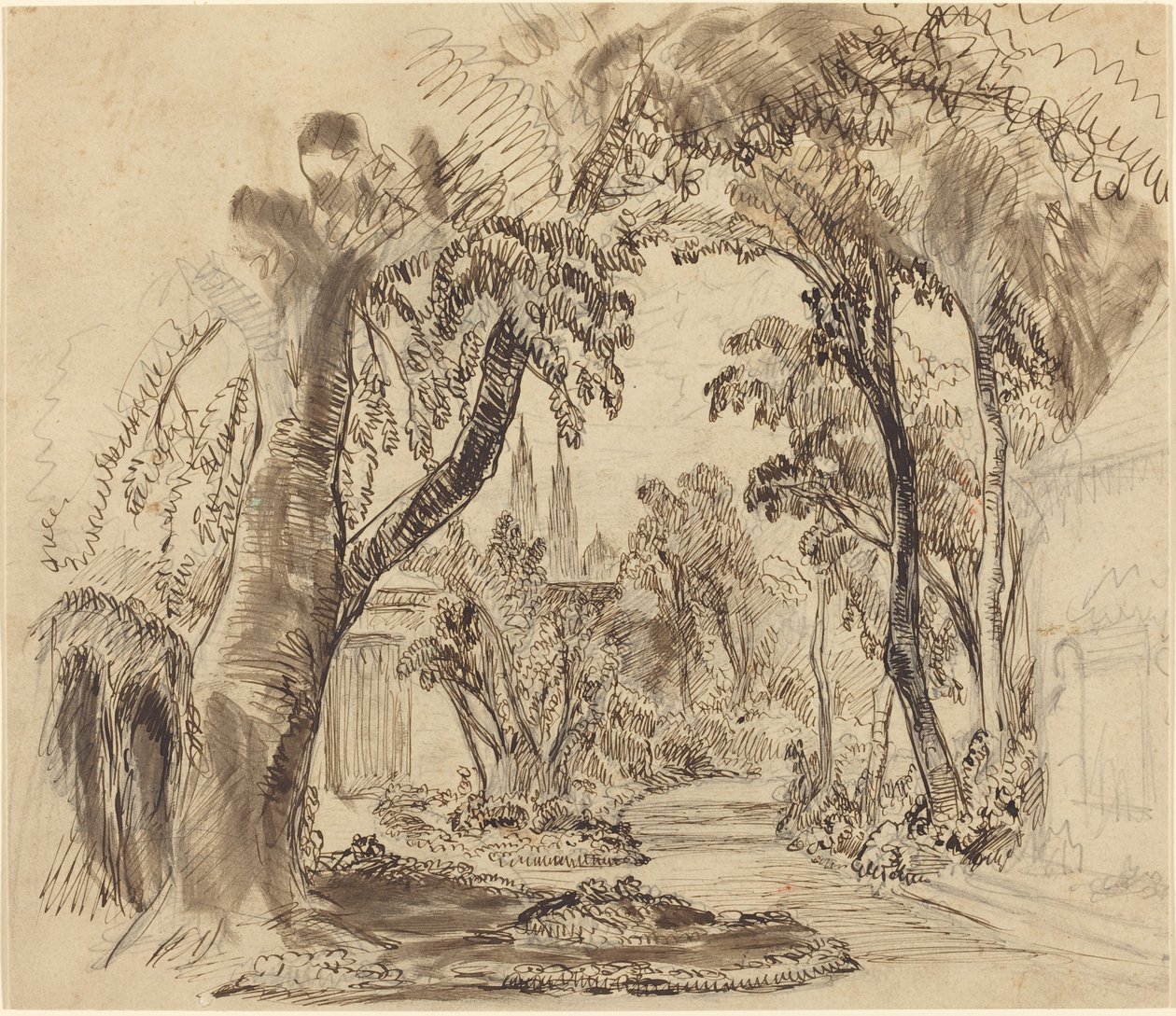Un Camino de Jardín con Árboles (Boceto Preliminar para "La Bella Durmiente y la Bestia"?) de Robert Caney