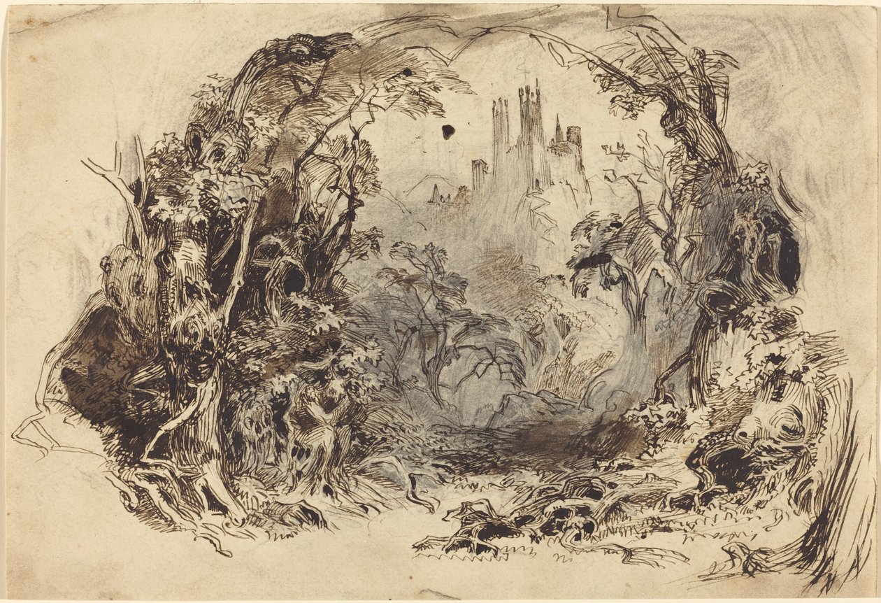 Castillo en una colina (¿Escenario para "La Bella Durmiente y la Bestia"?) de Robert Caney