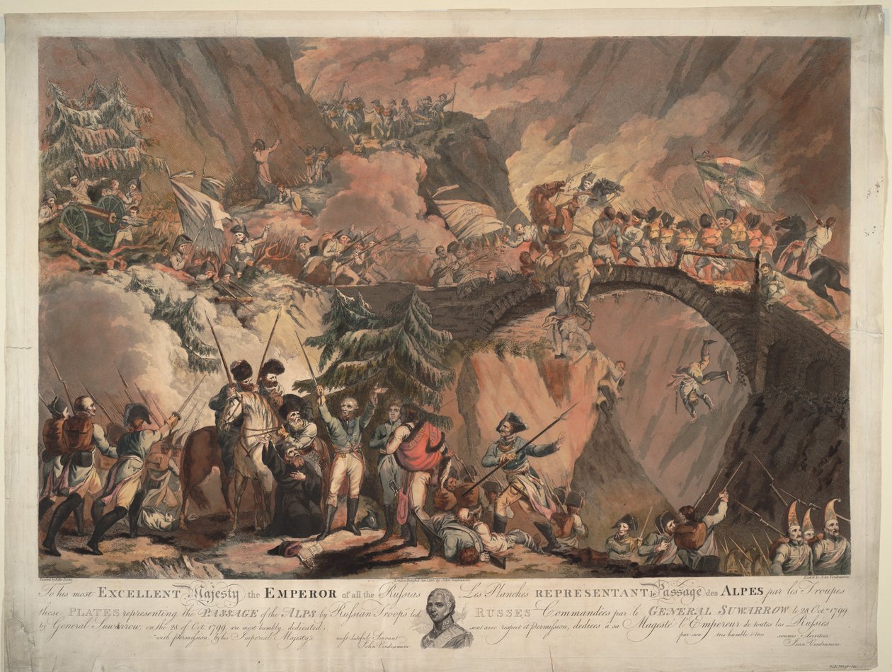 Ejército de Alejandro Suvorov cruzando los Alpes en 1799, 1805 de Robert Carr Porter