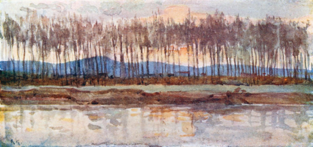 Orillas del Arno al atardecer (litografía en color) de Robert Charles Goff