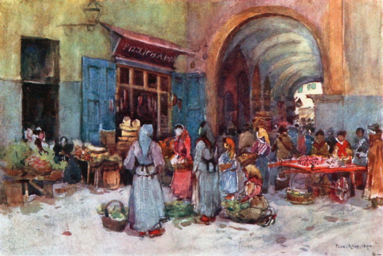 Vendedores ambulantes, Pisa (litografía en color) de Robert Charles Goff