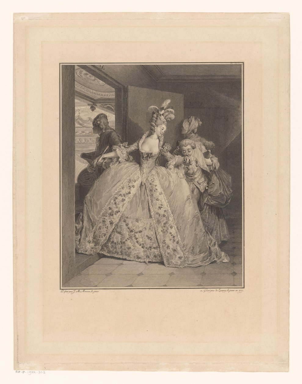 La despedida (Les Adieux) Despedida en un palco Los adioses Grabados de vestuario de finales del siglo XVIII (título de la serie) Monument du Costume Physique et Moral de la fin du Dix-huitième siècle (título de la serie) de Robert Delaunay