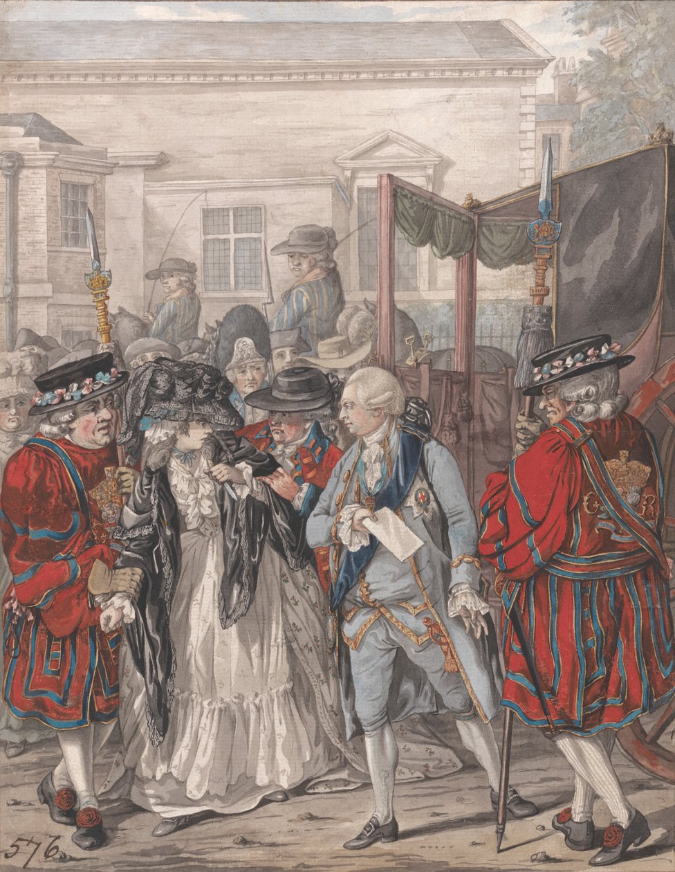Margaret Nicholson intentando asesinar a Su Majestad, Jorge III, en la entrada del jardín del Palacio de St. James, 2 de agosto de 1786 de Robert Dighton