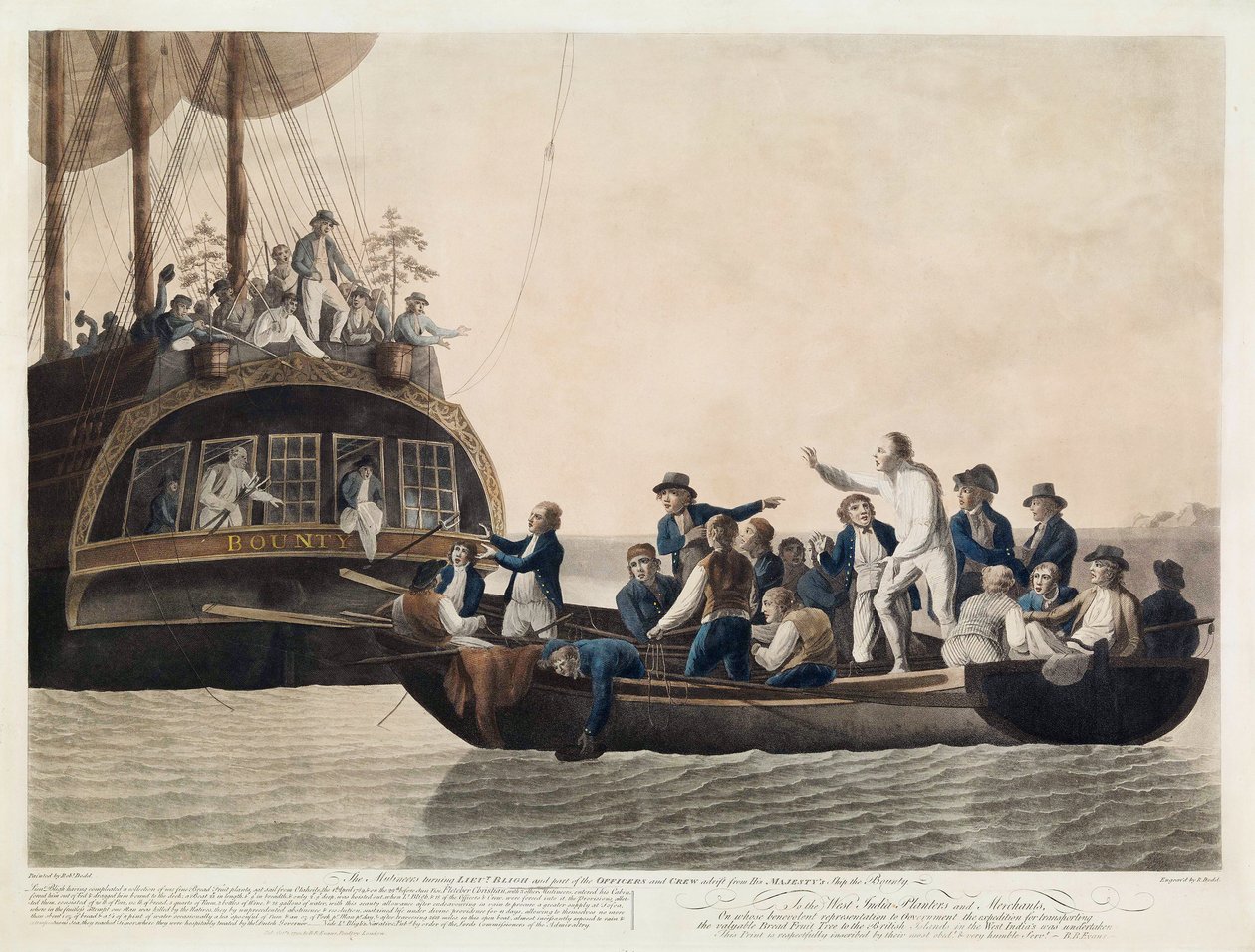 Los amotinados abandonando al teniente Bligh y parte de los oficiales y la tripulación, 29 de abril de 1789, pub. 1790 de Robert Dodd