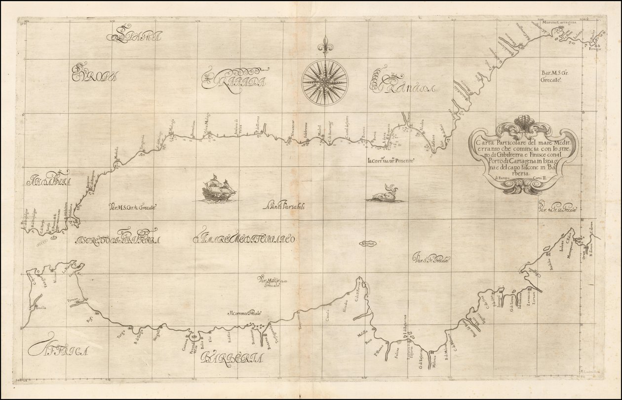 Mapa de 1646 del Mediterráneo occidental y Gibraltar por Robert Dudley de Robert Dudley
