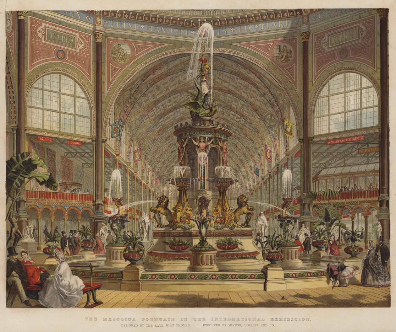 La fuente de mayólica en la Exposición Internacional (litografía en color) de Robert Dudley