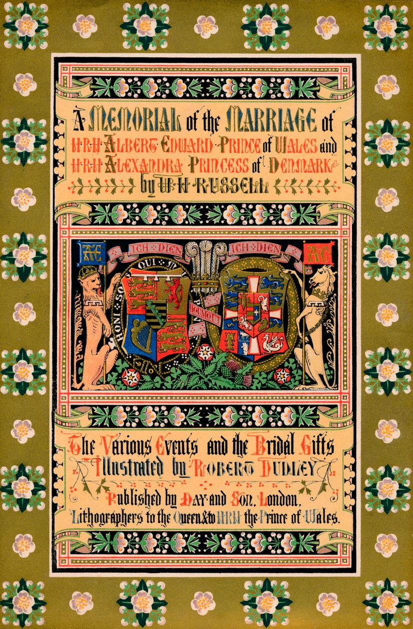 La portada de Un memorial del matrimonio de SAR Alberto Eduardo Príncipe de Gales, 1863 de Robert Dudley