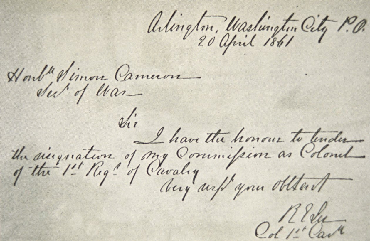 Carta de renuncia de Robert E. Lee del Ejército Federal, 20 de abril de Robert E. Lee