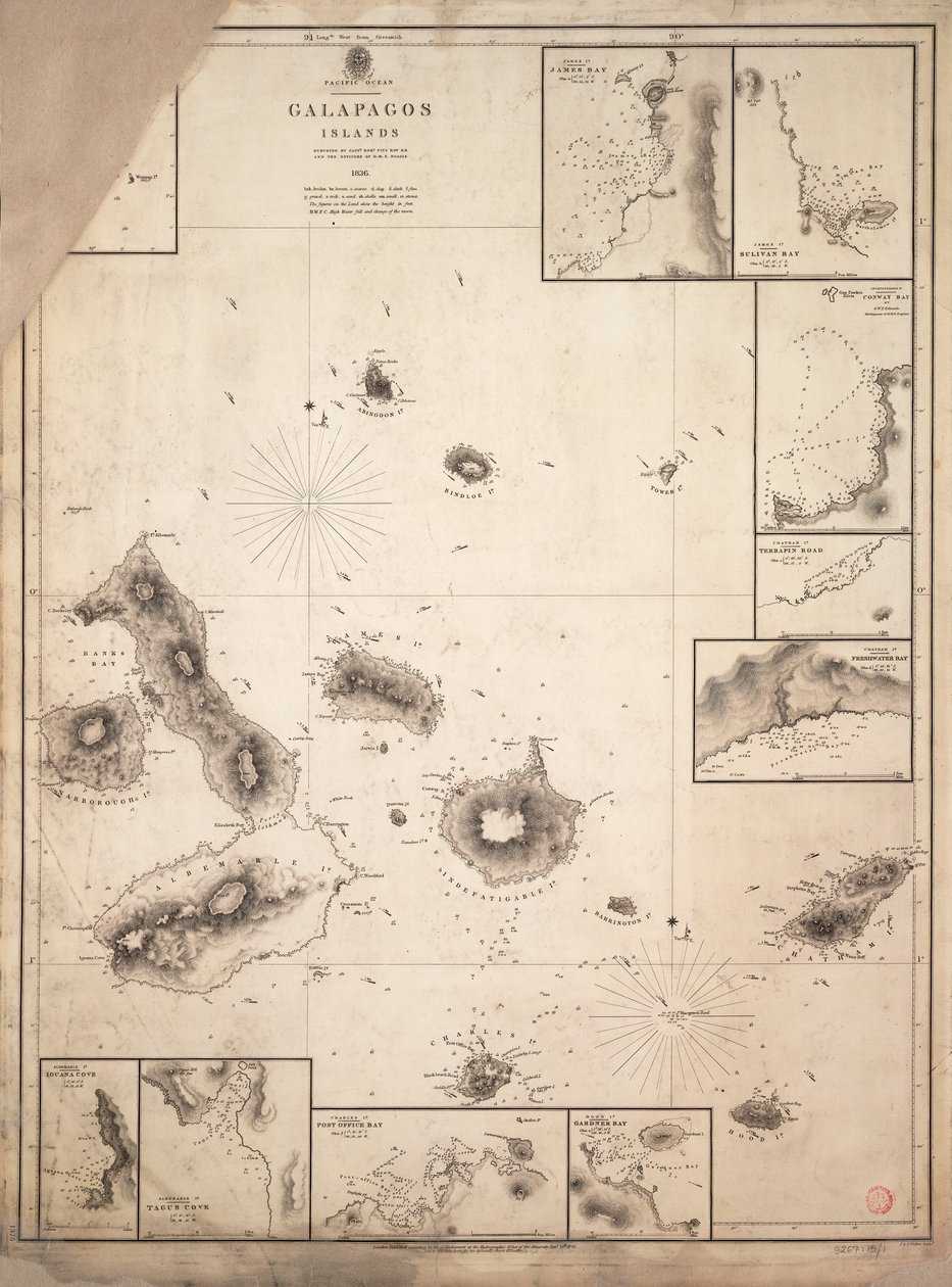 Carta de las Islas Galápagos durante el viaje del HMS Beagle de Robert Fitzroy