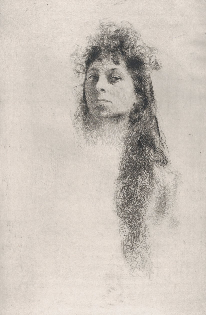 Cabeza de una niña con cabello largo, n.d. de Robert Frederick Blum